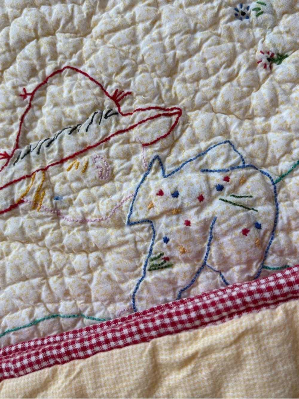 Vintage Embroidered Patchwork Quilt